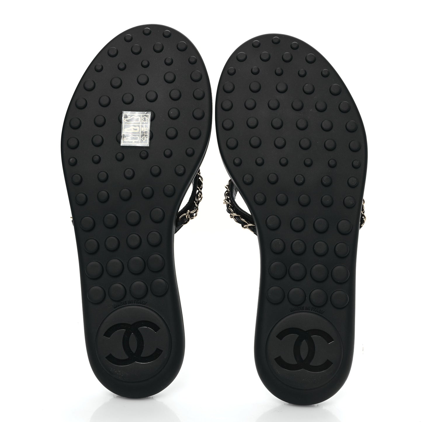 Lambskin CC Chain Thong Sandals 38 Black