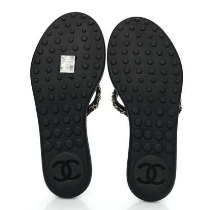 Chanel Lambskin CC Chain Thong Sandals 38 Black 5 of 8