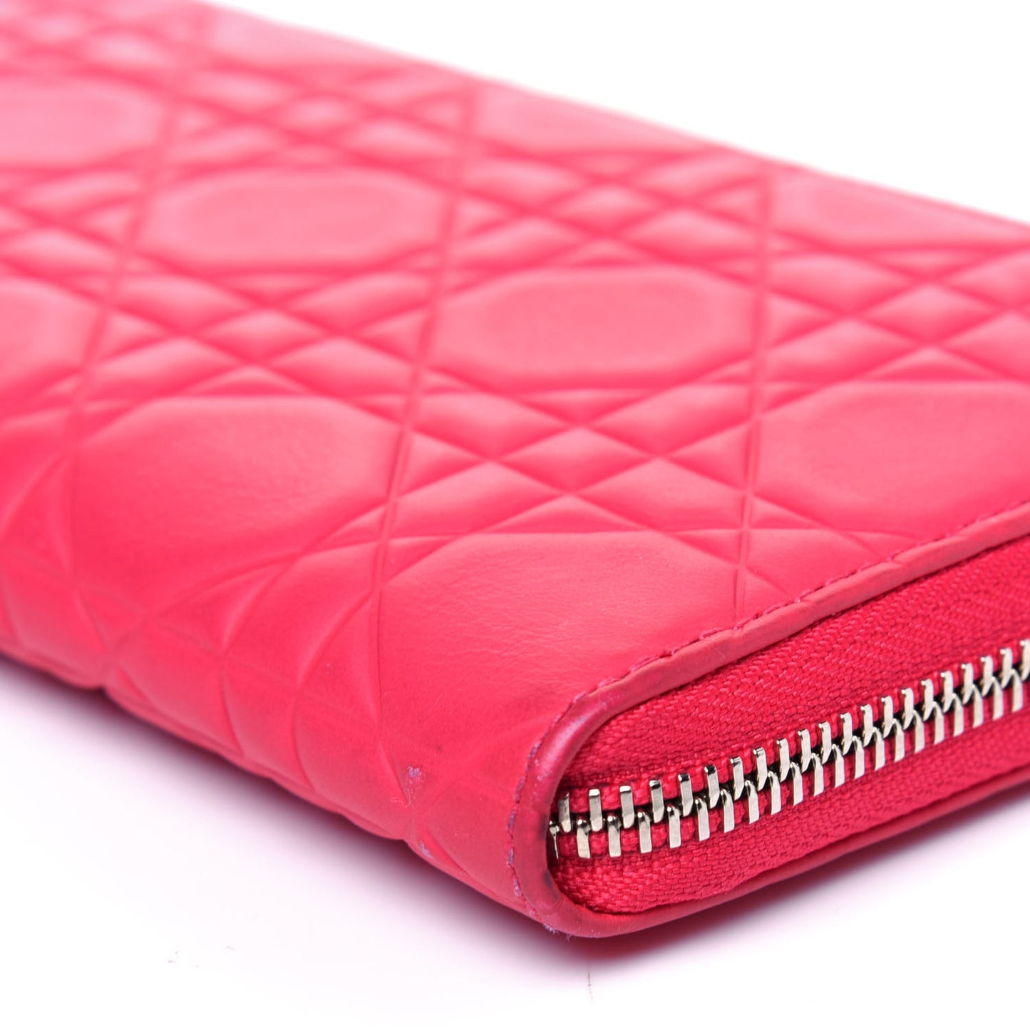 Lambskin Cannage Lady Dior Zip Wallet Fuchsia