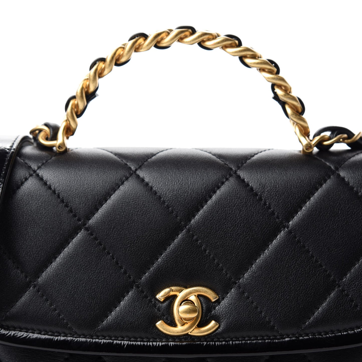 Lambskin Quilted Small La Parisienne Top Handle Flap Black
