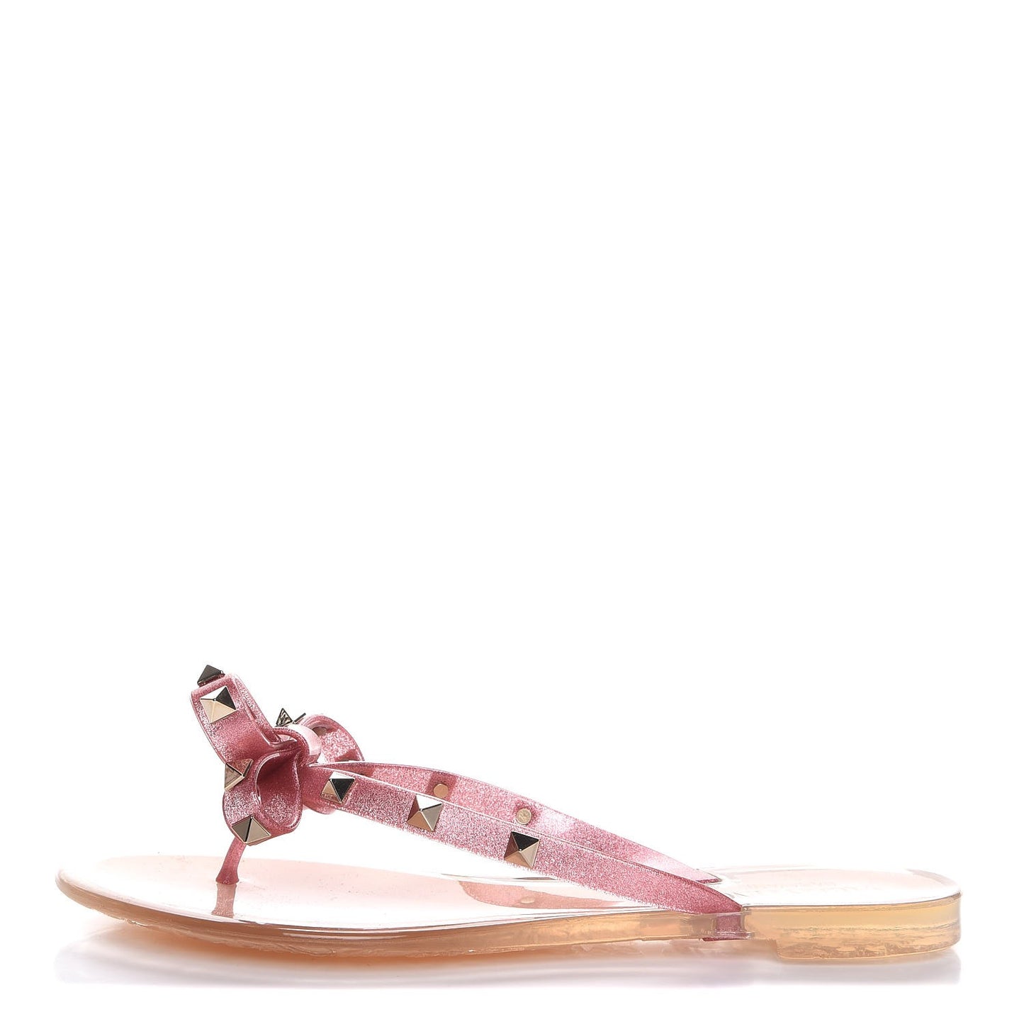 PVC Jelly Glitter Rockstud Bow Thong Sandals 37 Pink