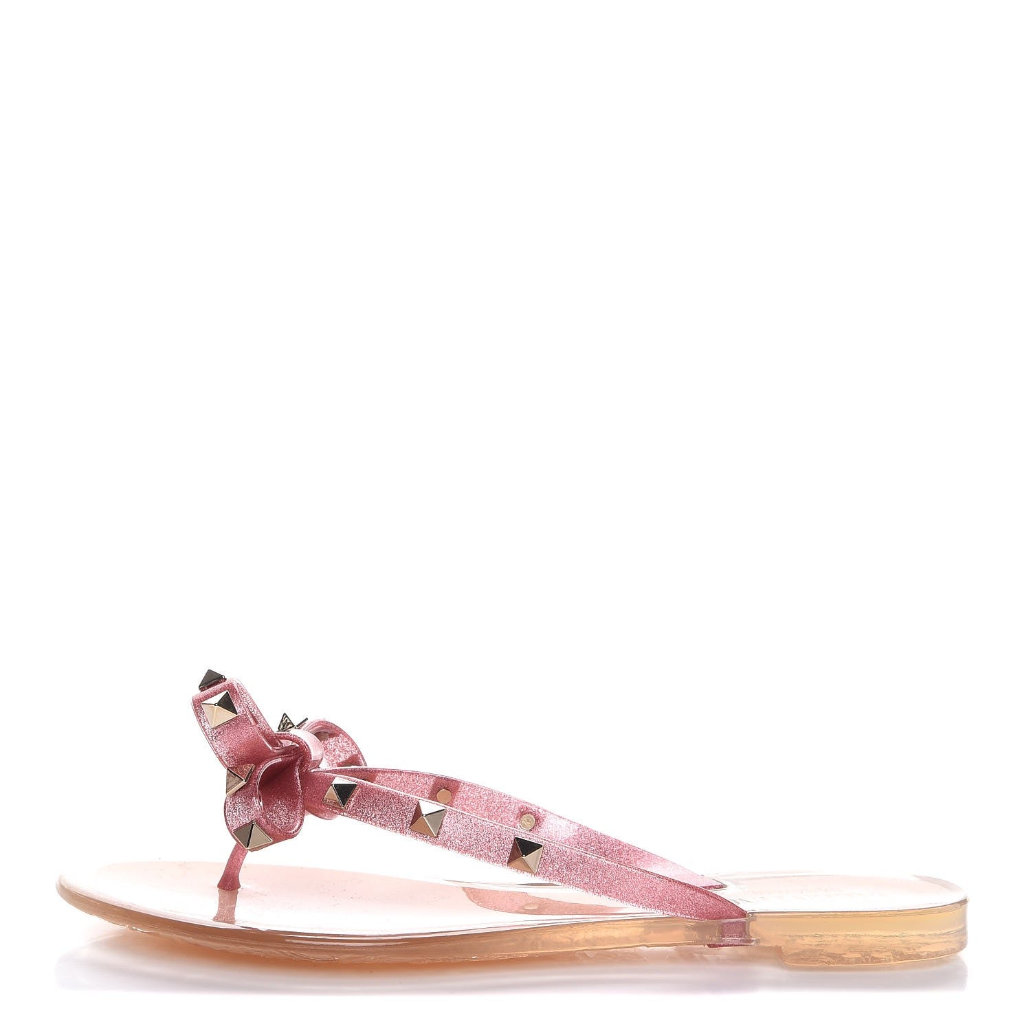 Valentino Garavani PVC Jelly Glitter Rockstud Bow Thong Sandals 37 Pink 1 of 10