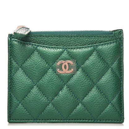 Chanel Metallic Caviar Quilted CC Zip Card Holder Green 1 of 7