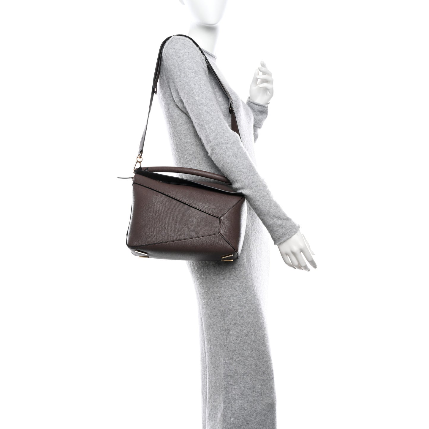Goatskin Medium Puzzle Edge Bag Taupe