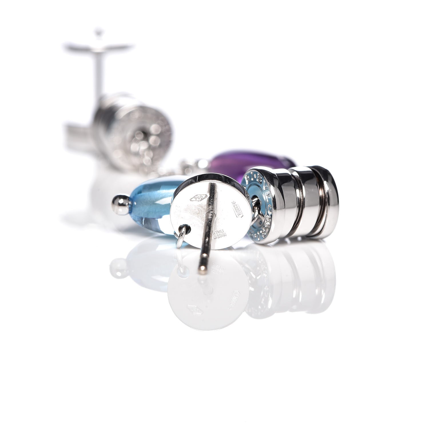 Bulgari 18K White Gold Amethyst Blue Topaz B.Zero1 Drop Earrings 4 of 4