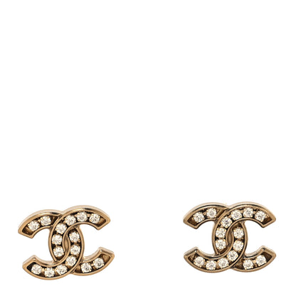 Chanel Matte Metal Crystal CC Earrings Gold 1 of 5