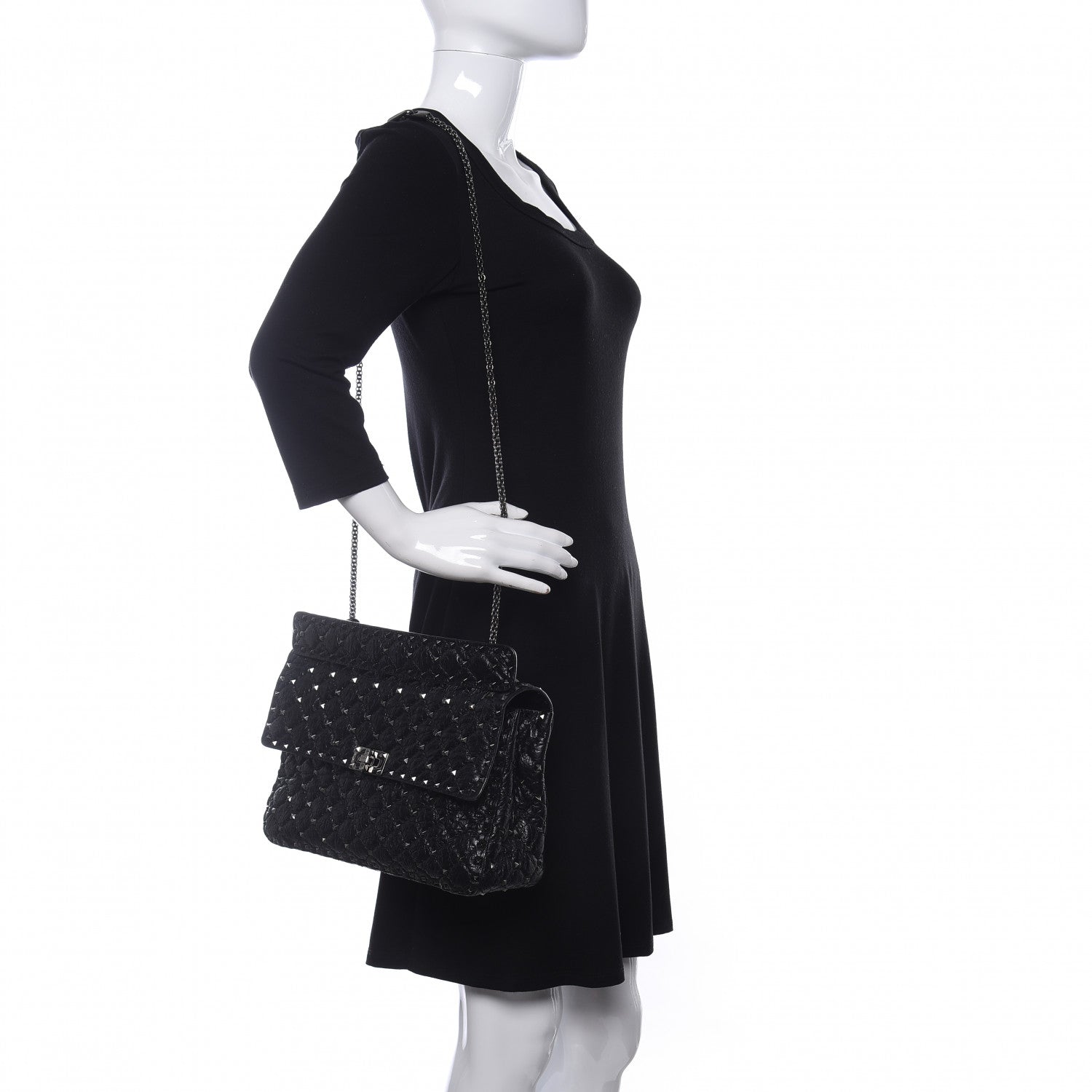 Valentino Garavani Craquele Nappa Large Rockstud Spike Shoulder Bag Black 2 of 9