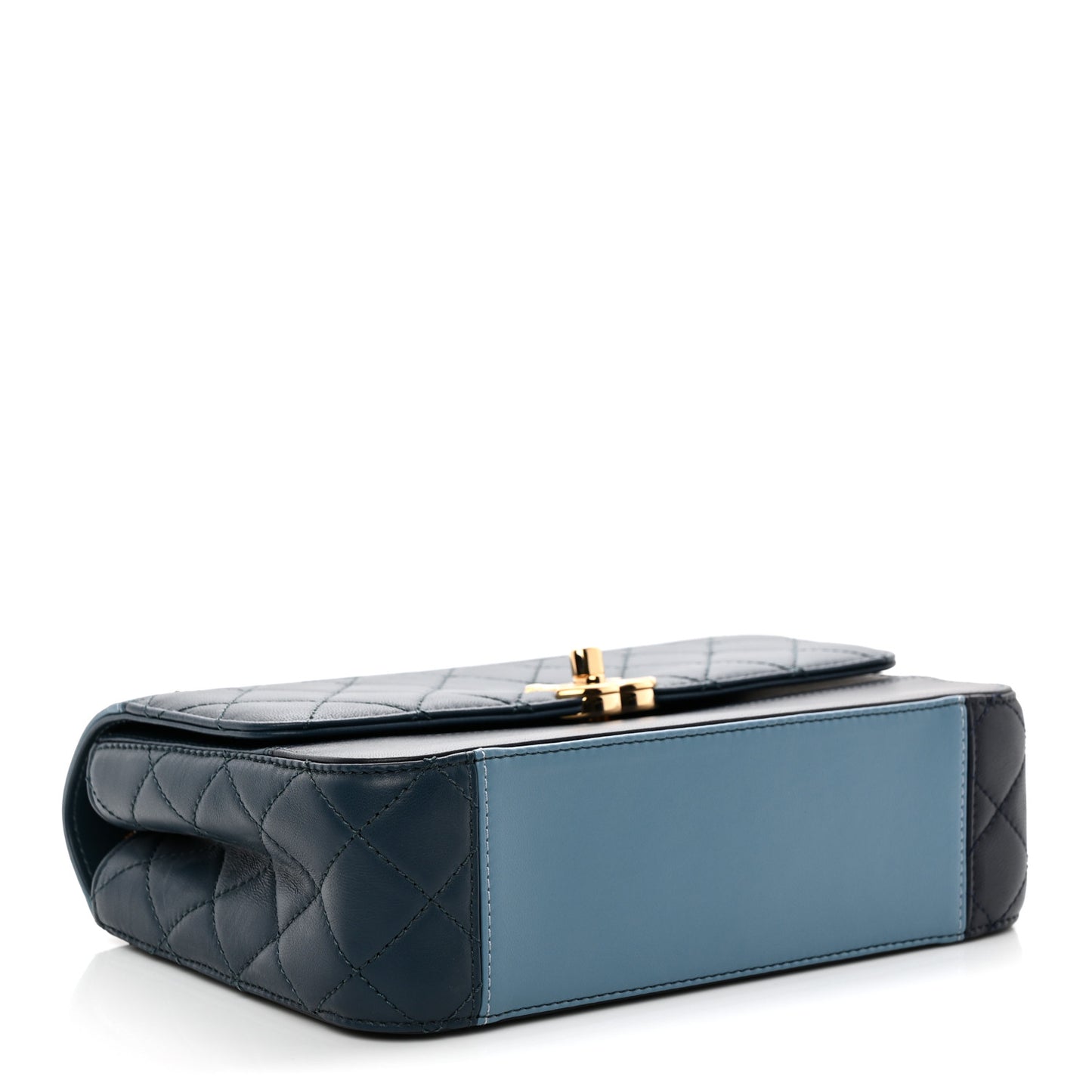 Lambskin Calfskin Quilted Shoulder Flap Bag Dark Blue Light Blue