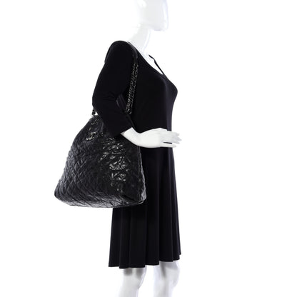 Chanel Distressed Glazed Caviar Quilted Large Elastic Tote Black 2 of 14