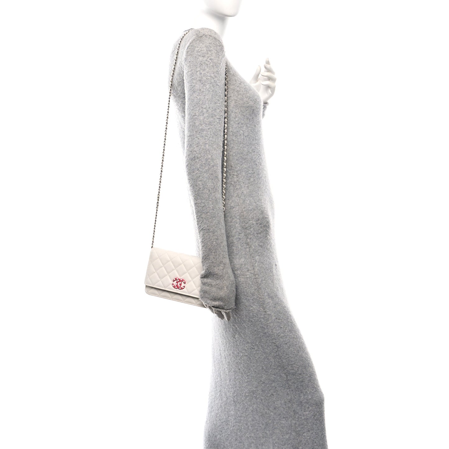 Caviar Quilted Chanel 19 Wallet on Chain WOC White Pink