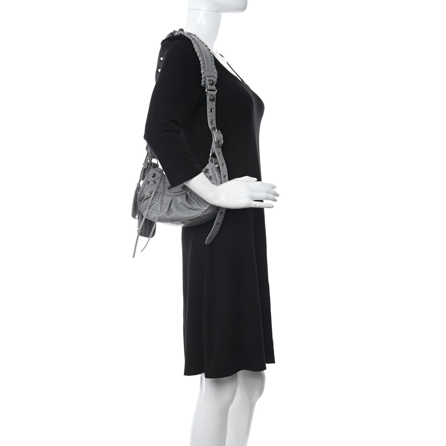 Balenciaga Extra Supple Calfskin Crocodile Embossed Le Cagole Shoulder Bag XS Balenciaga Grey 2 of 13