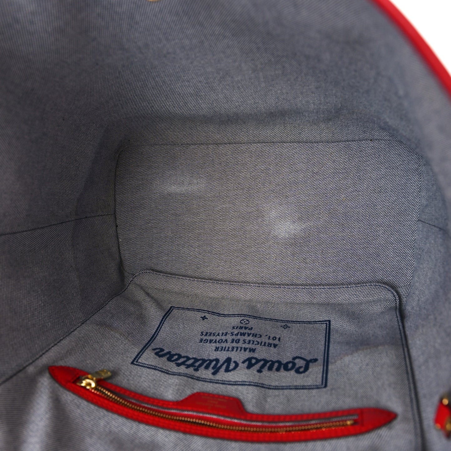 Denim Damier Monogram Patchwork Neverfull Blue Rouge