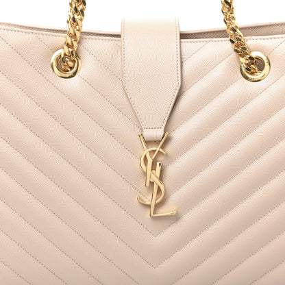 Saint Laurent Grain De Poudre Matelasse Chevron Monogram Shopping Bag Dark Beige 9 of 9