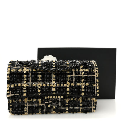 Chanel Satin Sequin Embroidered Medium Double Flap Black 12 of 12