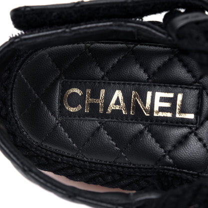 Chanel Cord Lambskin Quilted Logo Sandals 37 Black 9 of 10