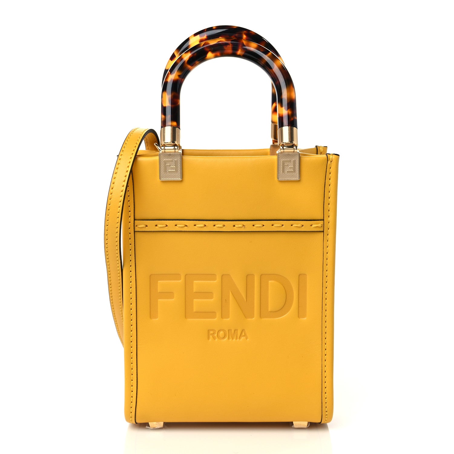 Fendi Vitello King Plexiglass Logo Embossed Mini Fendi Sunshine Shopper Tote Mimosa 1 of 9