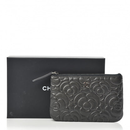 Chanel Goatskin Camellia Embossed Cosmetic Pouch Anthracite 5 of 8