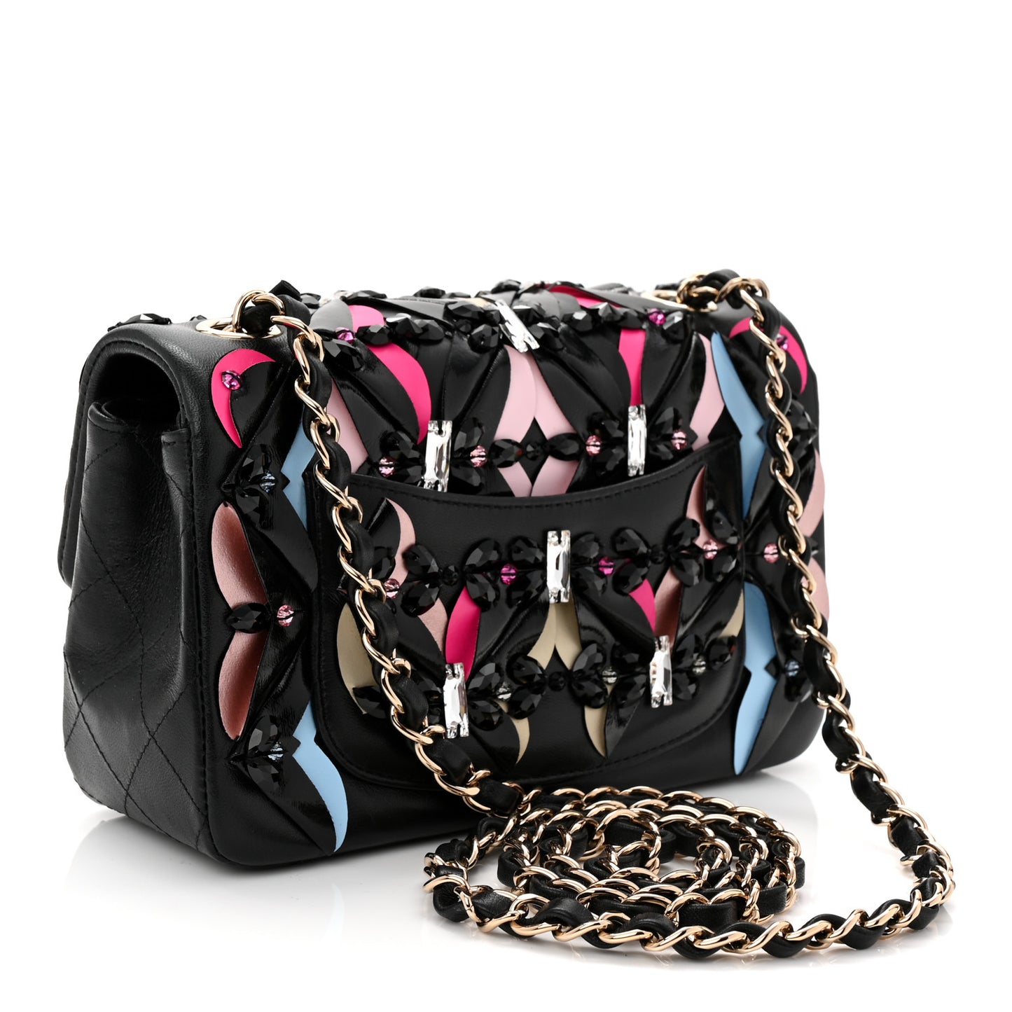 Lambskin Crystal Mini Rectangular Flap Black Multicolor