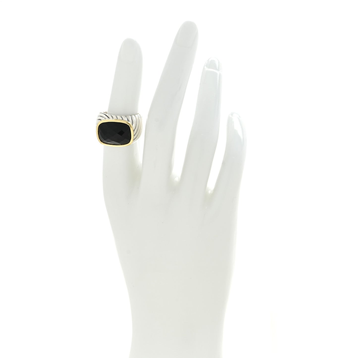 Sterling Silver 18K Yellow Gold Onyx Cable Ring 51 5.75