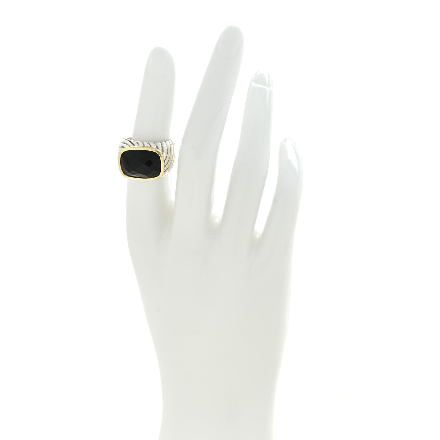David Yurman Sterling Silver 18K Yellow Gold Onyx Cable Ring 51 5.75 2 of 4