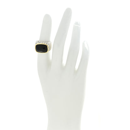 David Yurman Sterling Silver 18K Yellow Gold Onyx Cable Ring 51 5.75 2 of 4