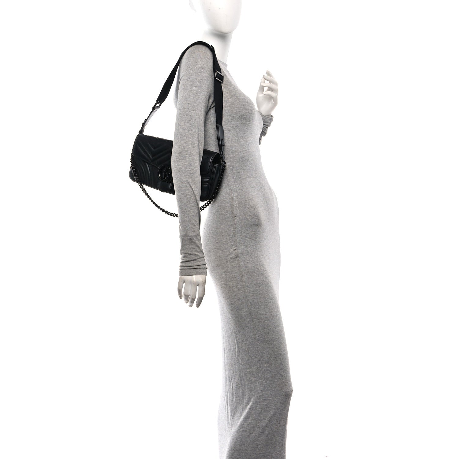 Gucci Calfskin Matelasse Monochrome GG Marmont Crossbody Shoulder Bag Black 2 of 15