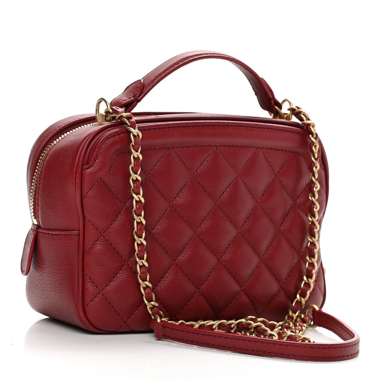 Calfskin Quilted CC Small Vanity Case Dark Red