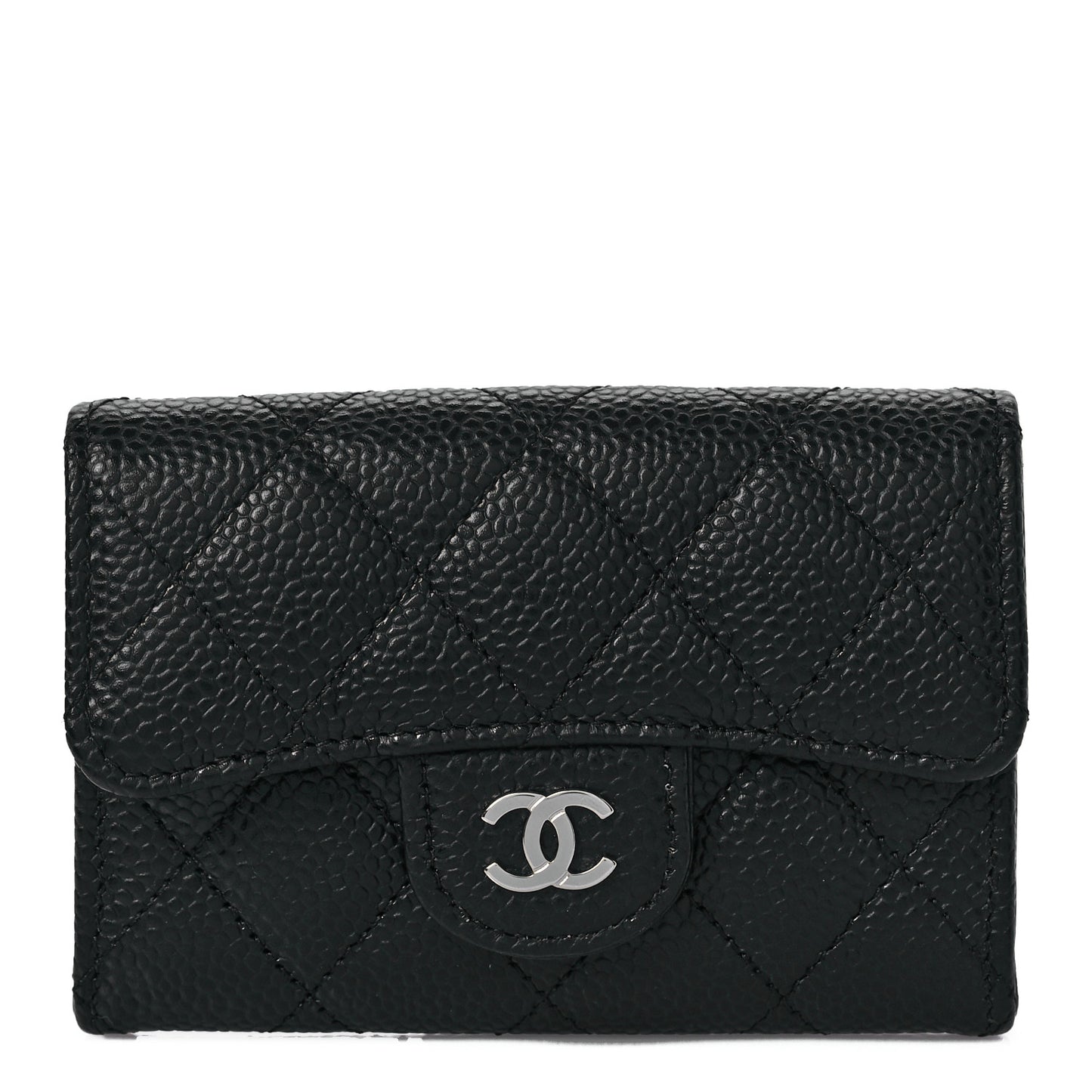 Caviar Quilted Flap Card Holder Wallet Black