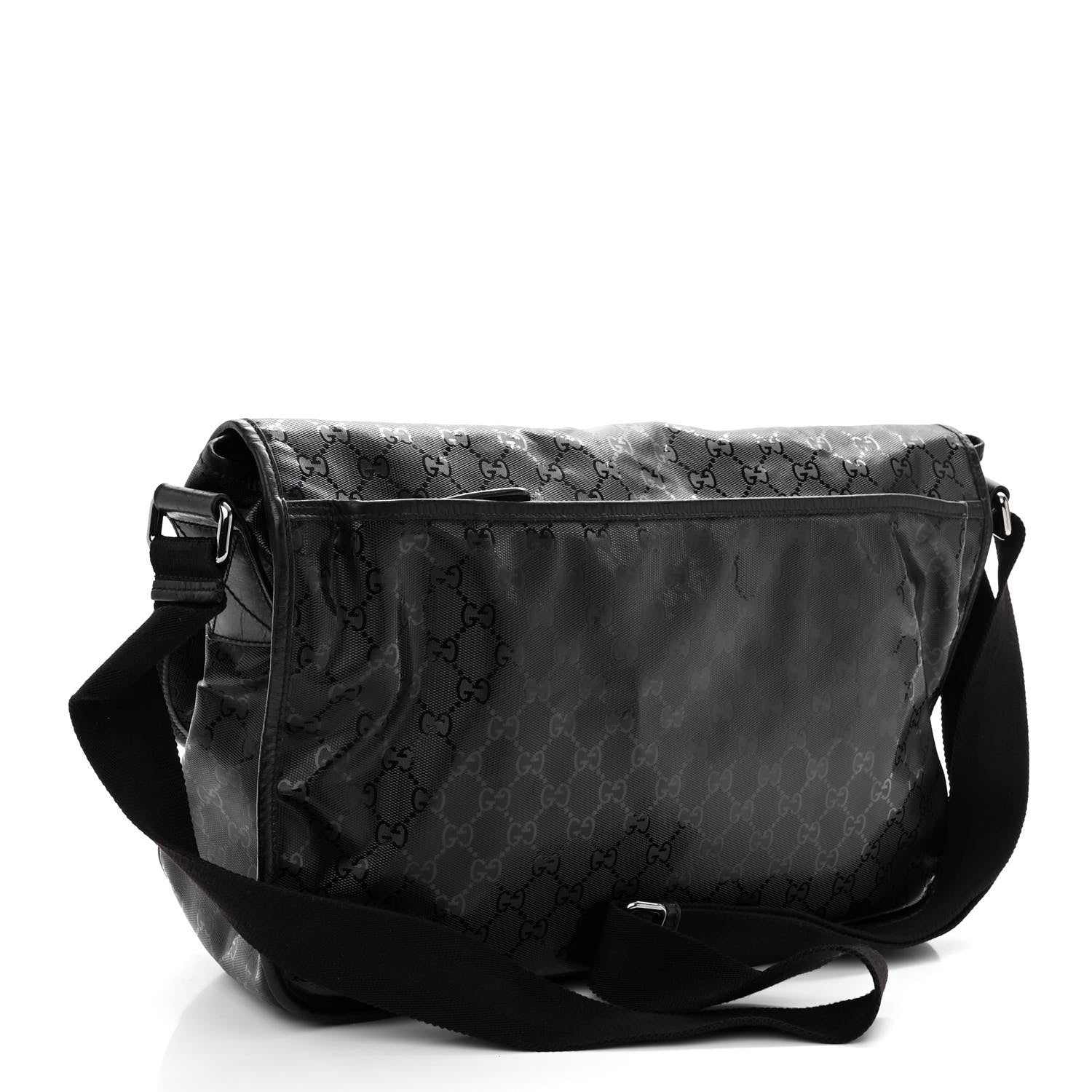 Gucci Imprime Monogram Large Double Buckle Flap Messenger Bag Black 3 of 10