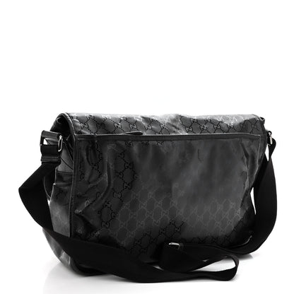 Gucci Imprime Monogram Large Double Buckle Flap Messenger Bag Black 3 of 10