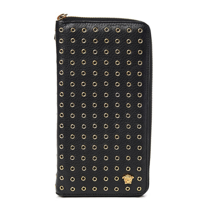 Versace Calfskin Grommet Zip Around Organizer Wallet Black 1 of 6