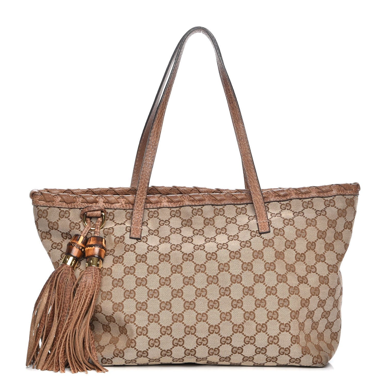 Gucci Monogram Medium Bamboo Tassel Tote Light Brown 1 of 7