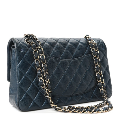 Chanel Metallic Caviar Quilted Medium Double Flap Dark Blue 3 of 10
