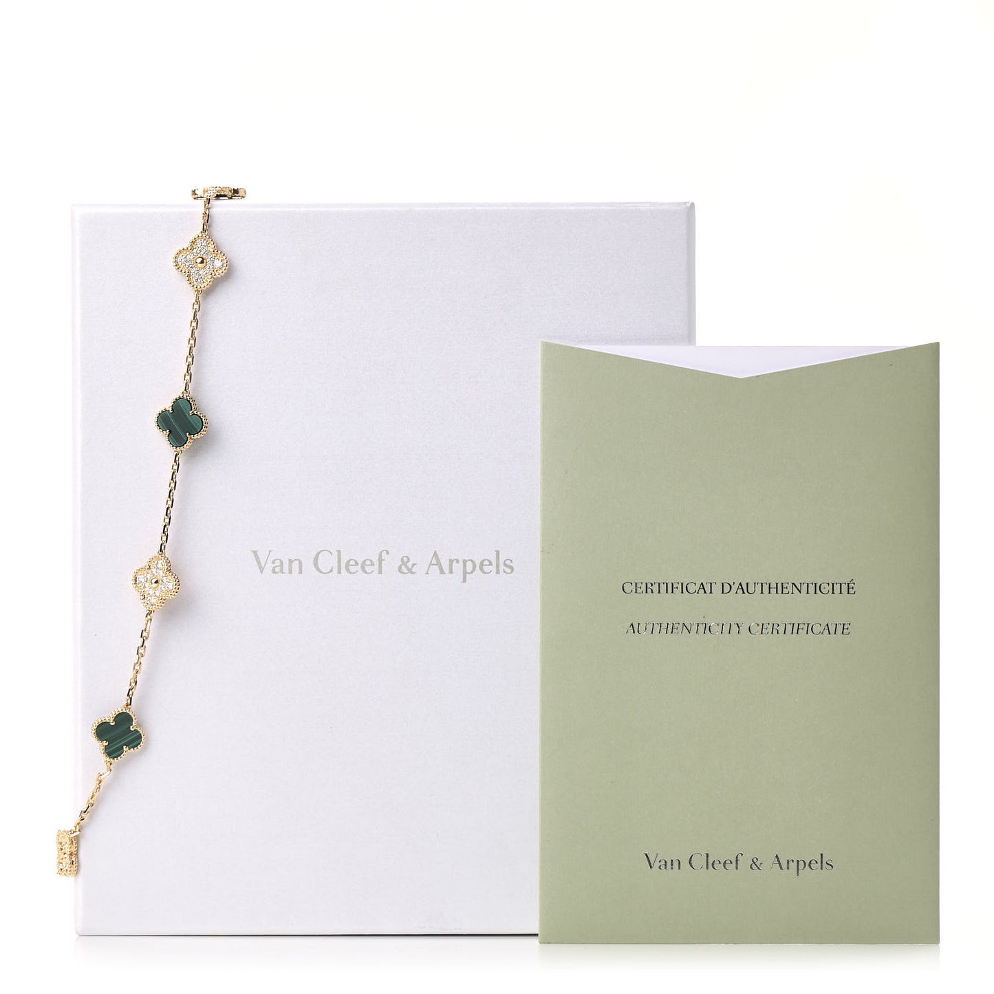 18K Yellow Gold Diamond Malachite 10 Motifs Vintage Alhambra Necklace