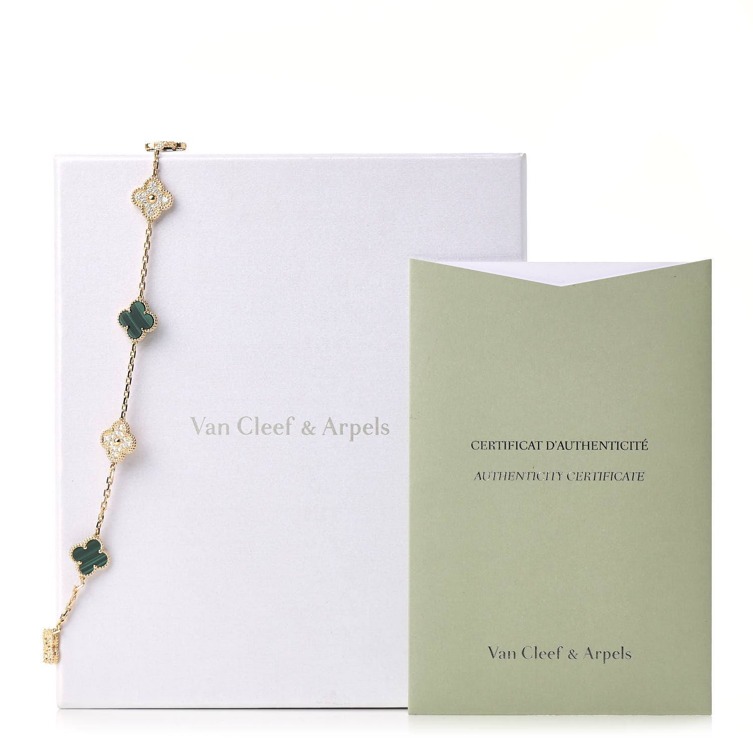 Van Cleef & Arpels 18K Yellow Gold Diamond Malachite 10 Motifs Vintage Alhambra Necklace 7 of 7