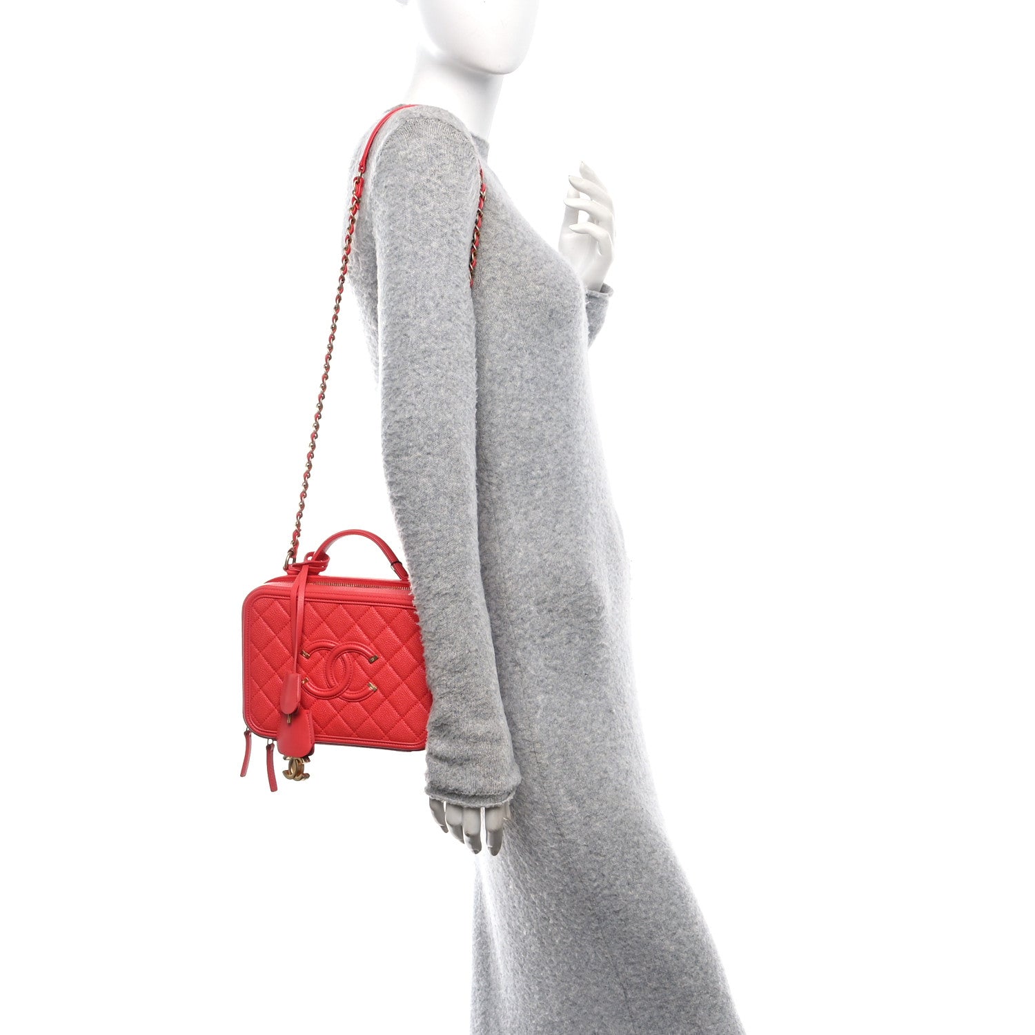 Chanel Caviar Quilted Medium CC Filigree Vanity Case Red 1768370