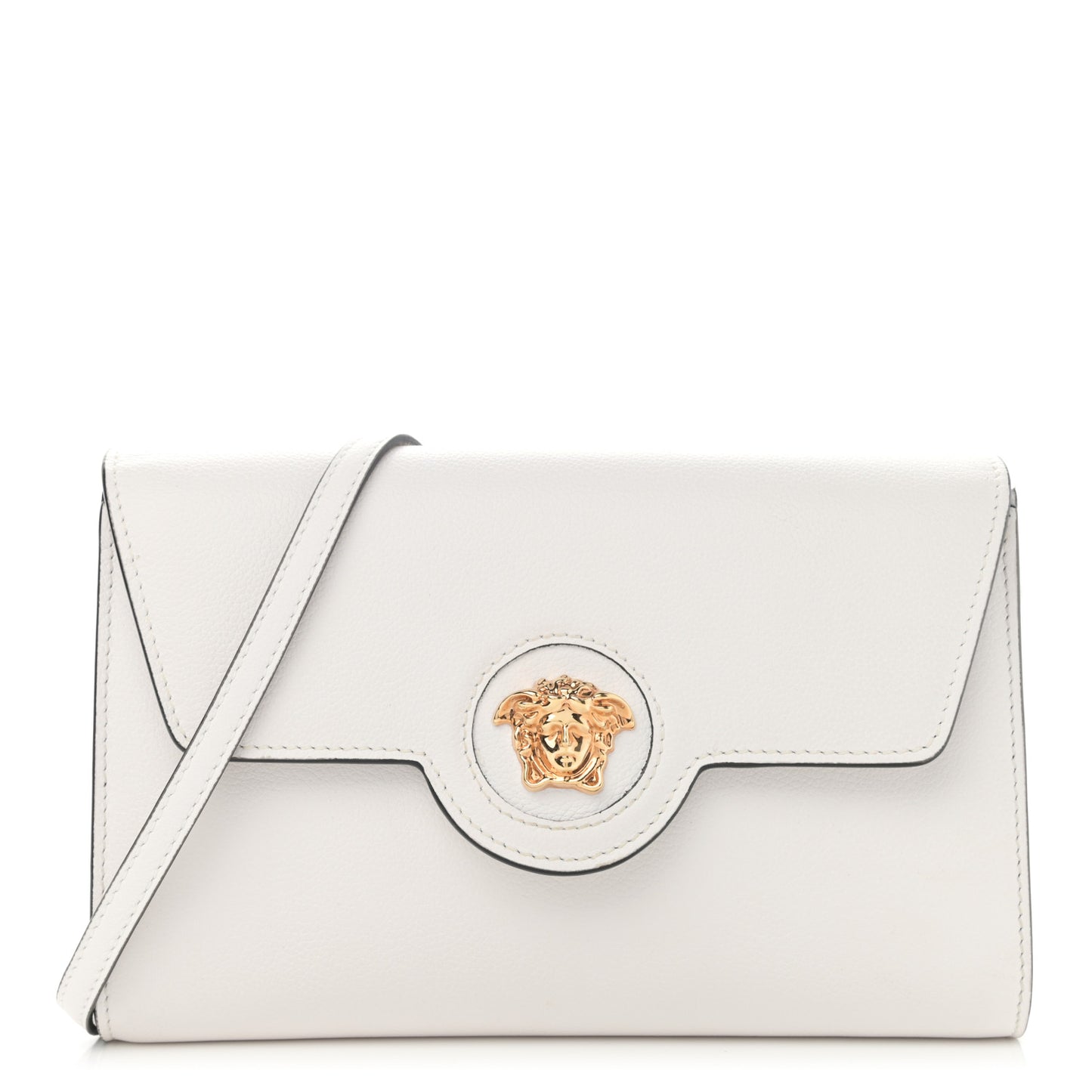 Grained Calfskin La Medusa Crossbody Bag White