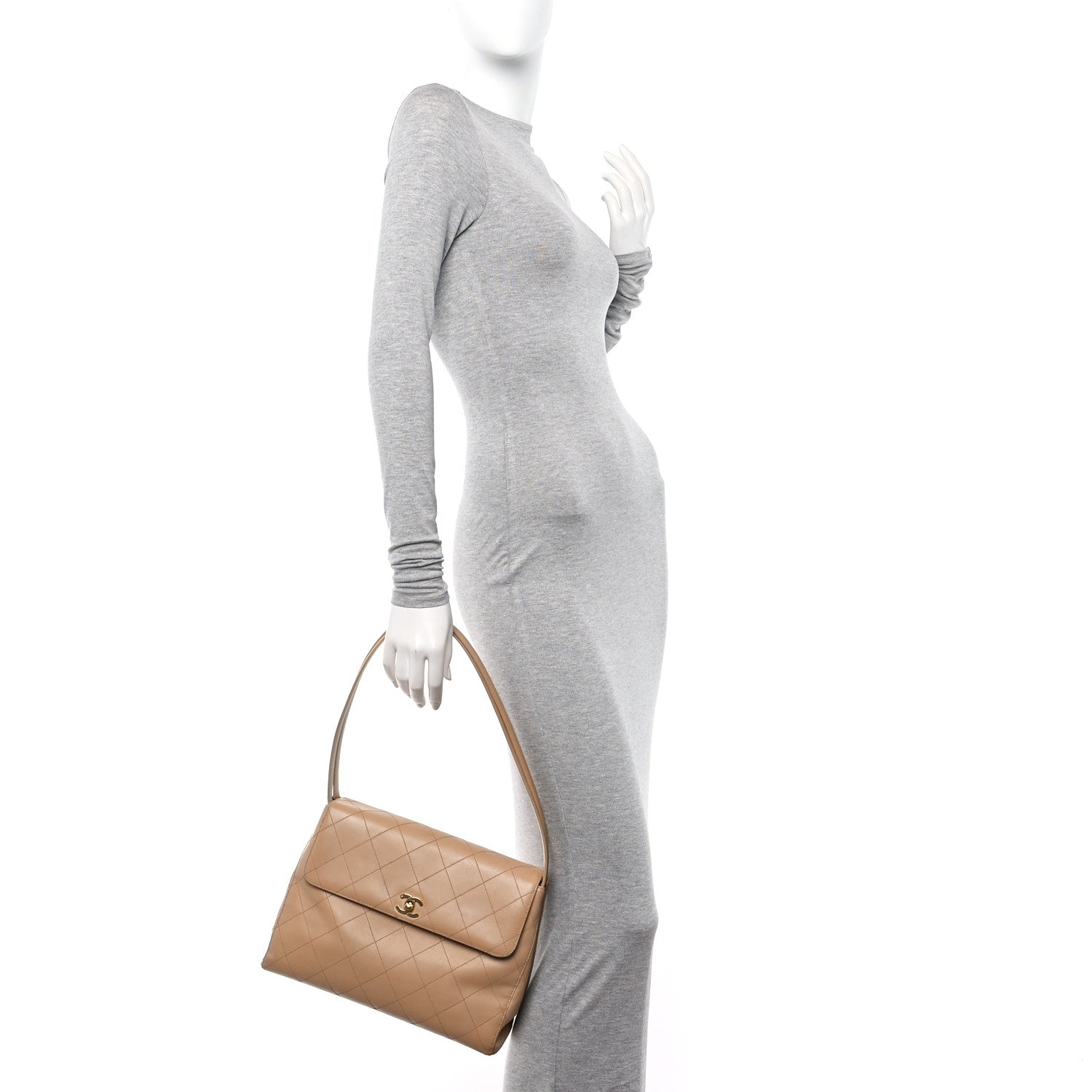 Chanel Caviar Stitched Shoulder Flap Bag Beige 2 of 13