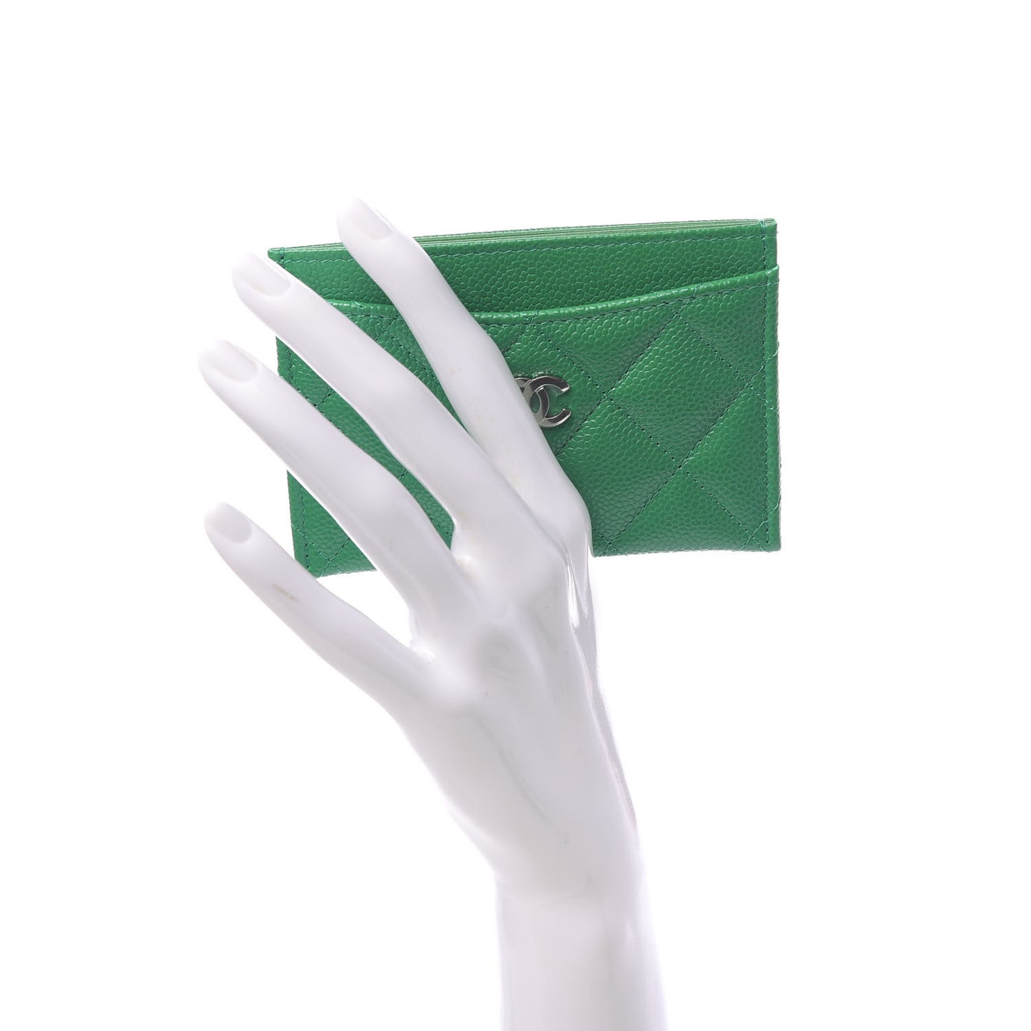 Caviar Quilted Card Holder Green