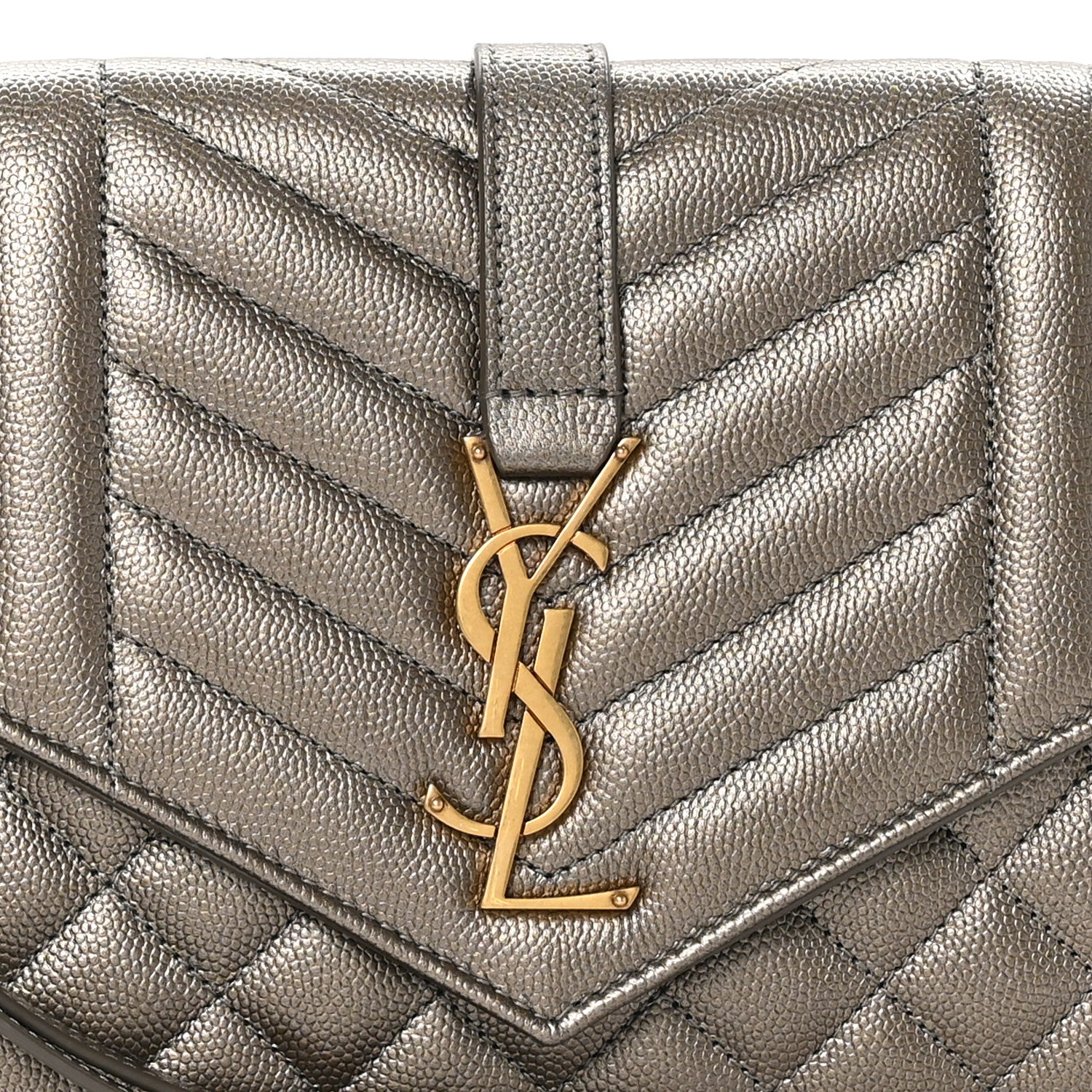Saint Laurent Grain De Poudre Textured Mixed Matelasse Triquilt Monogram Clutch Piombo 8 of 10