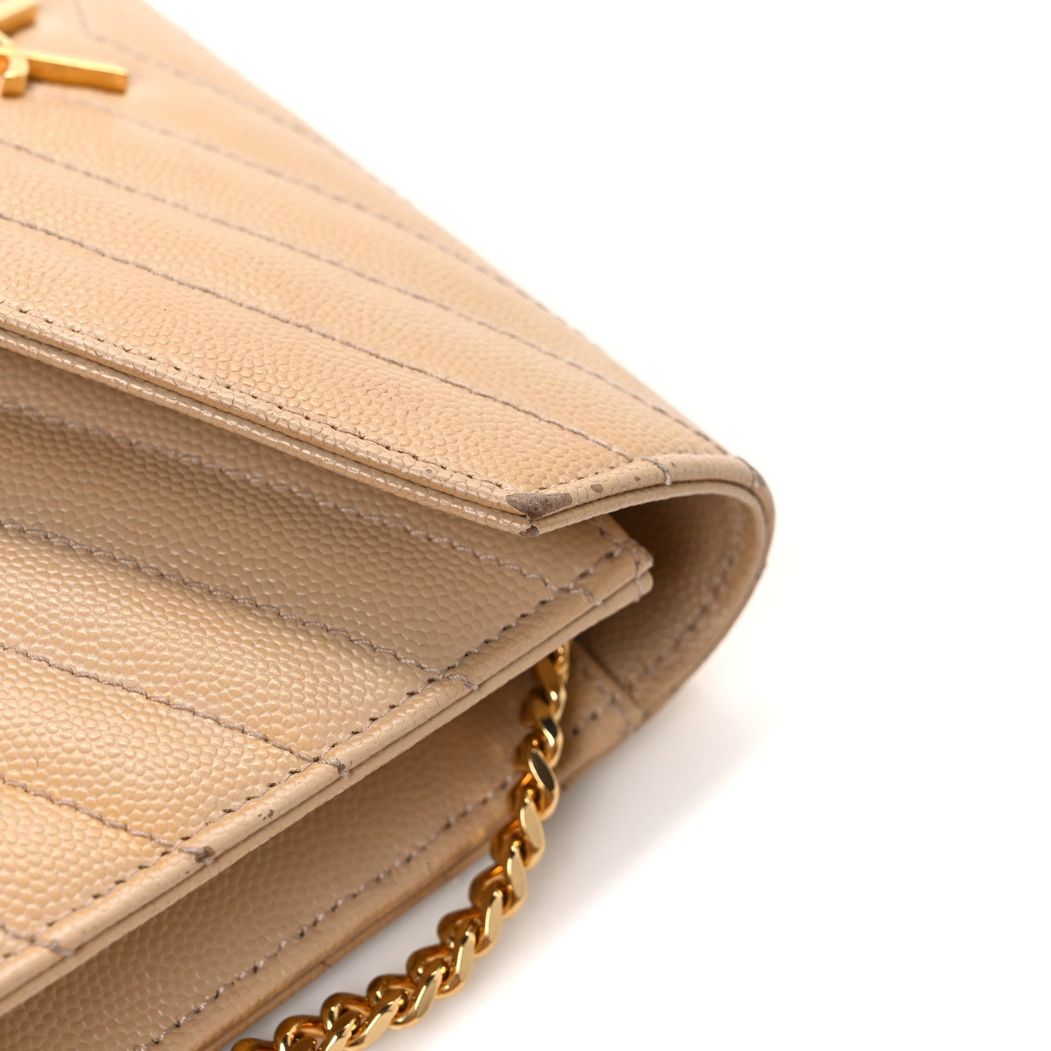 Saint Laurent Grain De Poudre Matelasse Chevron Monogram Envelope Chain Wallet Nude Powder 11 of 12