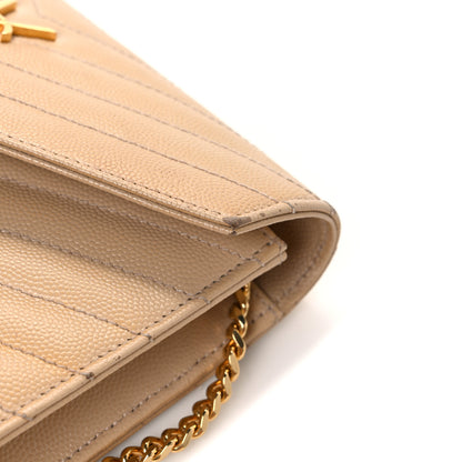 Saint Laurent Grain De Poudre Matelasse Chevron Monogram Envelope Chain Wallet Nude Powder 11 of 12