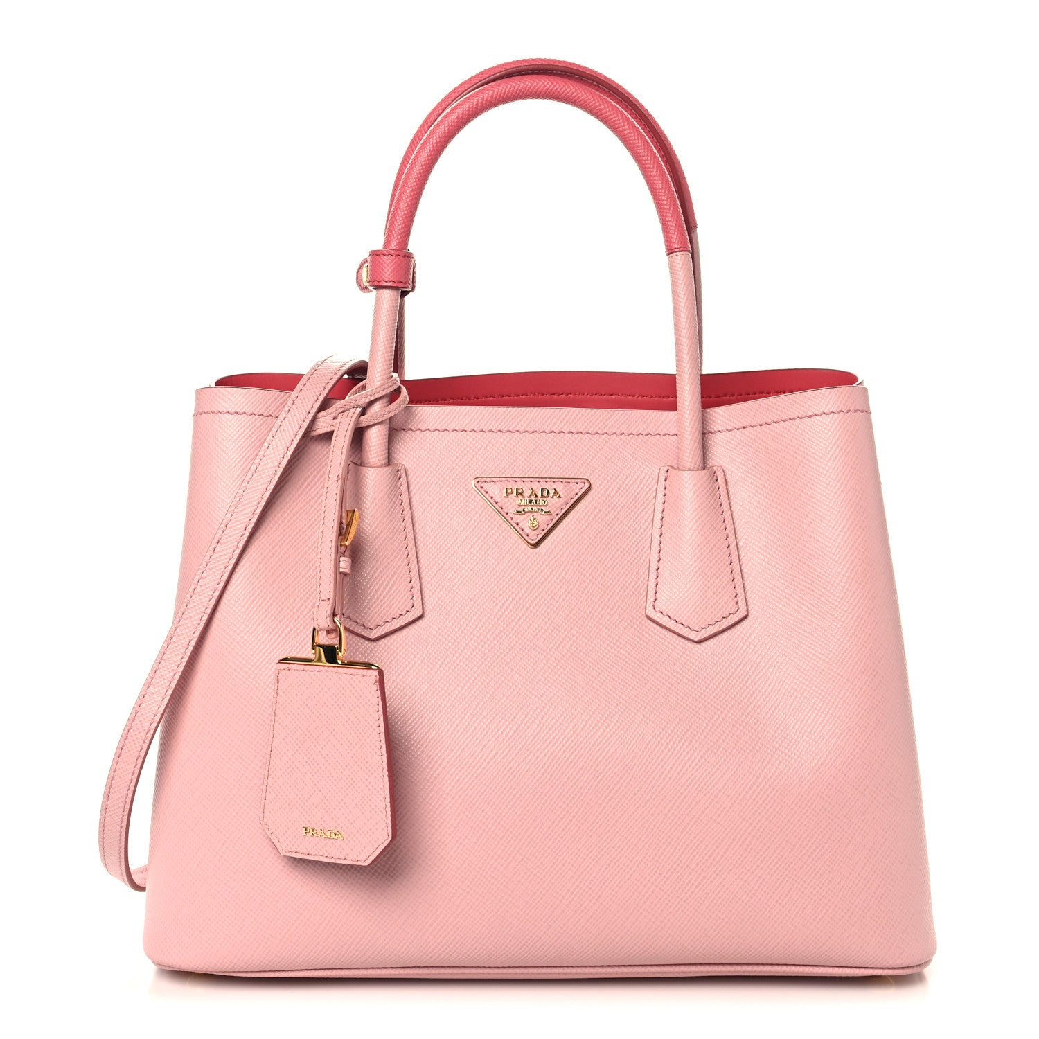 Prada Saffiano Cuir Bi-Color Small Double Handle Bag Pesca Tamaris 1 of 9
