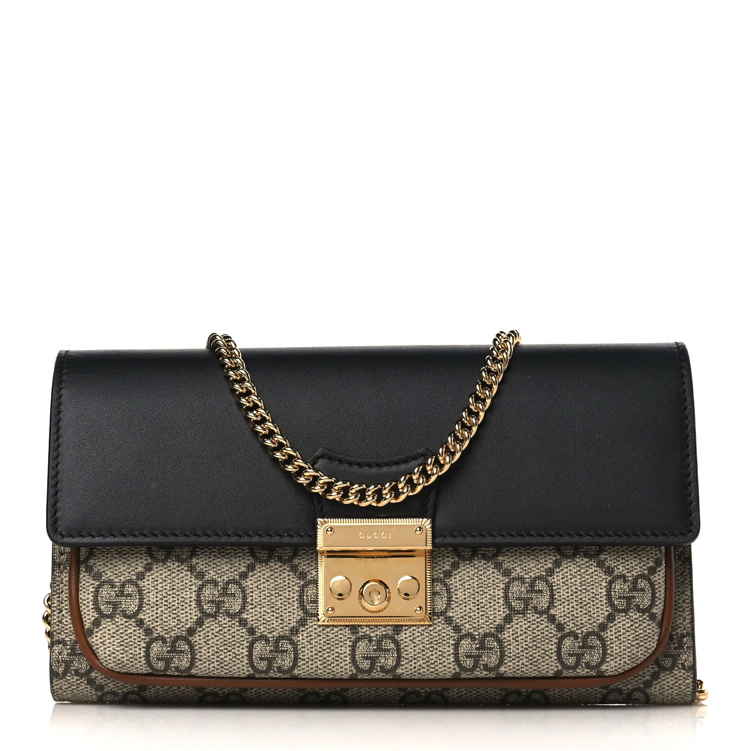 Gucci GG Supreme Monogram Calfskin Padlock Chain Wallet Beige Black Cuir 1 of 11