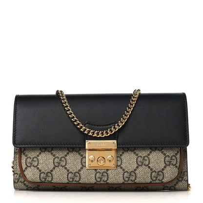 Gucci GG Supreme Monogram Calfskin Padlock Chain Wallet Beige Black Cuir 1 of 11