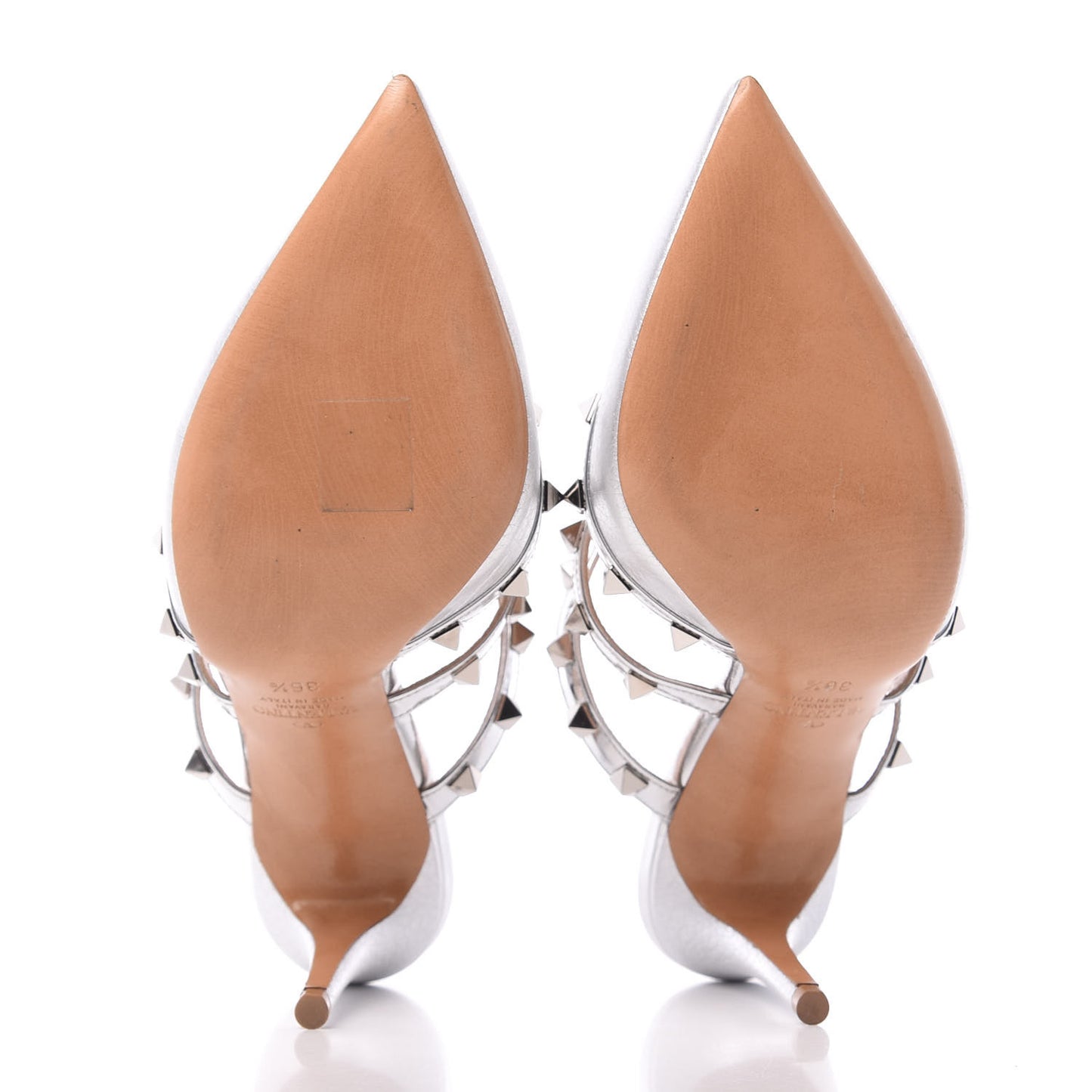 Metallic Pebbled Calfskin Rockstud 90mm Cage Mules 36.5 Silver
