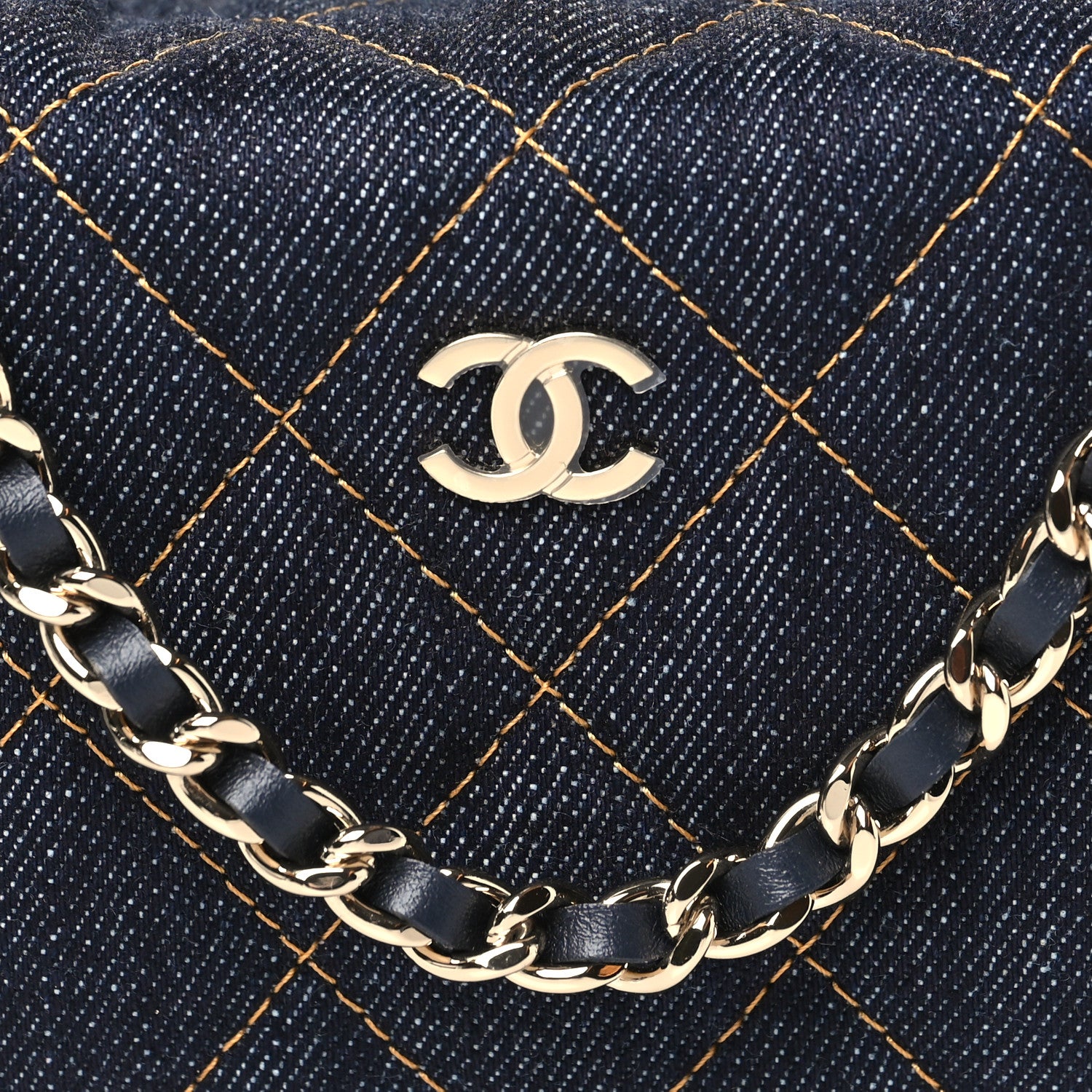 Chanel Denim Quilted Hobo Clutch With Chain Dark Blue Orange 8 of 11