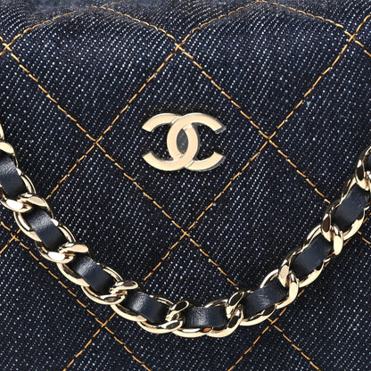 Chanel Denim Quilted Hobo Clutch With Chain Dark Blue Orange 8 of 11