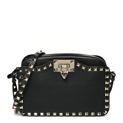 Valentino Garavani Grained Calfskin Rockstud Flip Lock Camera Crossbody Bag Black 1 of 10