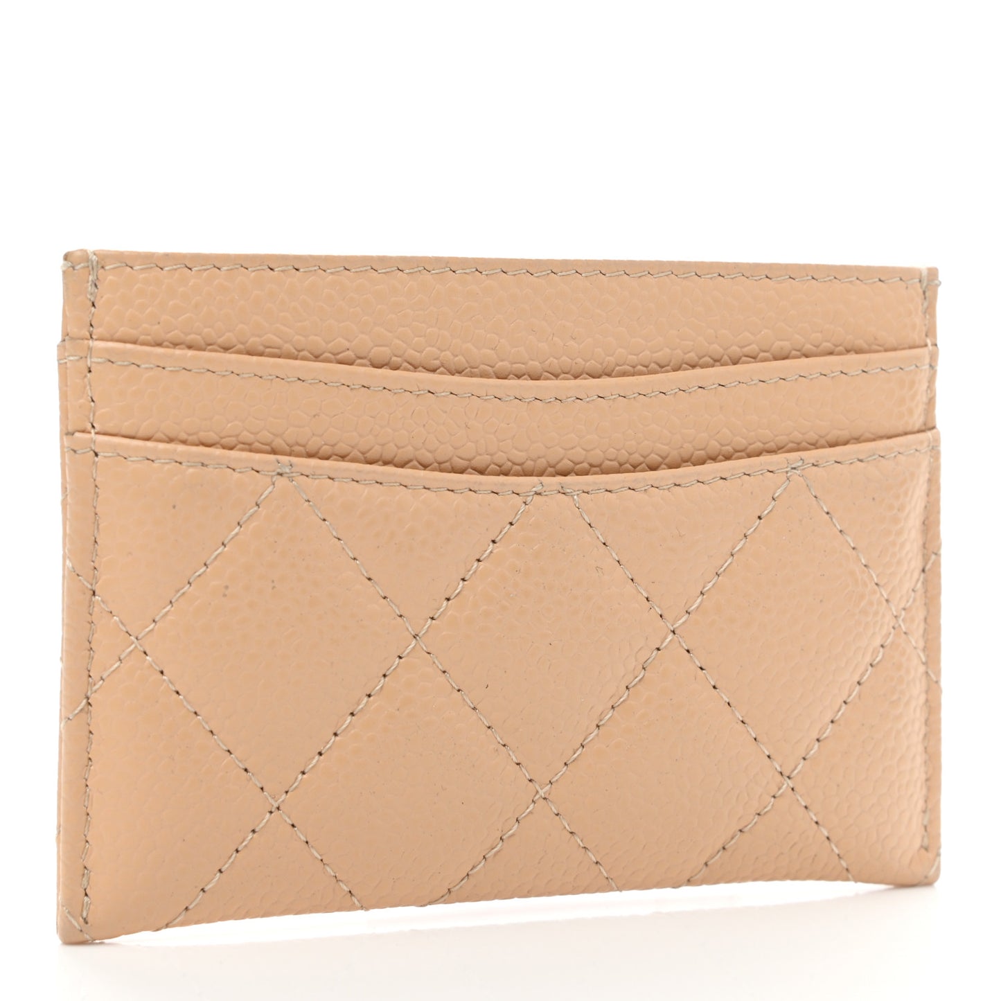 Caviar Quilted Card Holder Beige